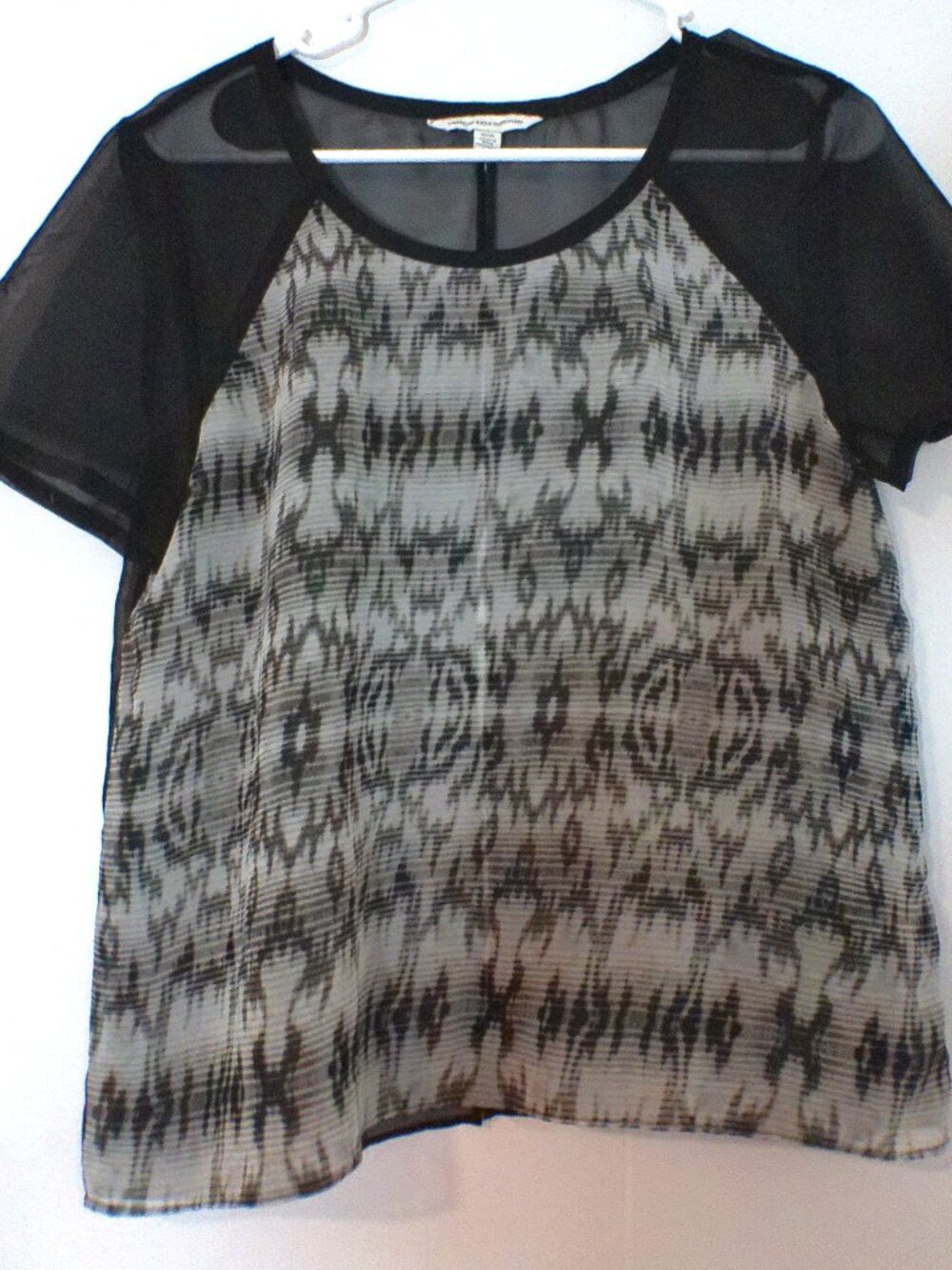 American Eagle Sheer Blouse Medium Black Ikat Print Boho Flowy Top Lightweight